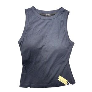 OGL Tank Top Womens Large New Navy Blue Ribbed Built-in Shelf Bra High Neck NEW